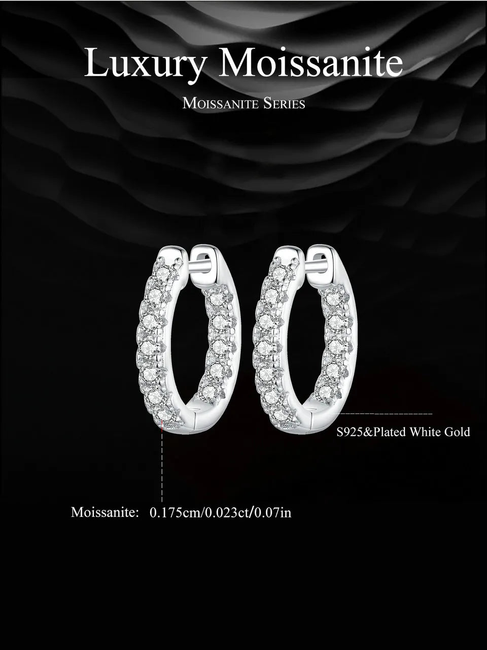 Moissanite Gold Hoop Earrings 925 Sterling Silver D-Color Round Hypoallergenic