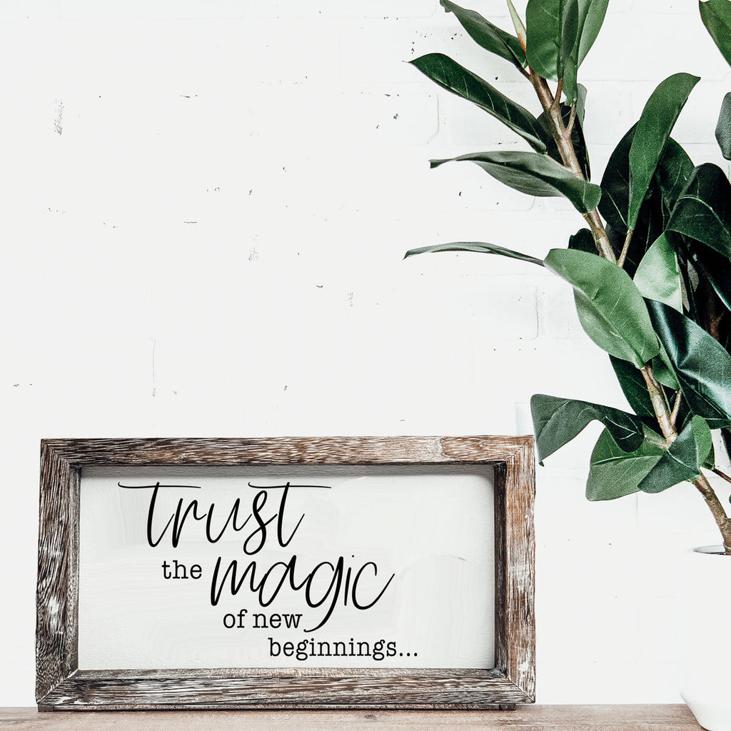 Rustic Wooden Magic Of New Beginnings Inspirational Sign Home Decor Gift