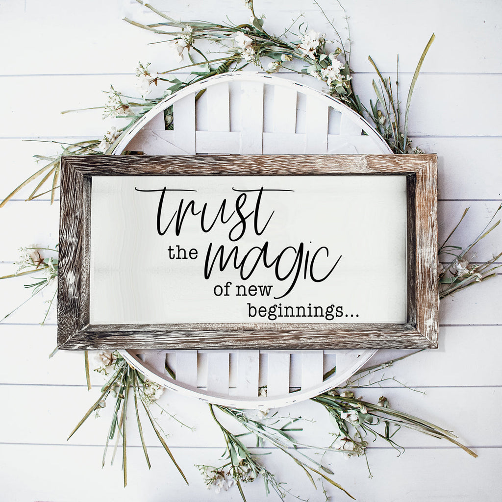 Rustic Wooden Magic Of New Beginnings Inspirational Sign Home Decor Gift