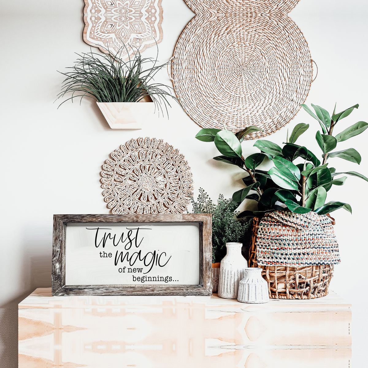 Rustic Wooden Magic Of New Beginnings Inspirational Sign Home Decor Gift