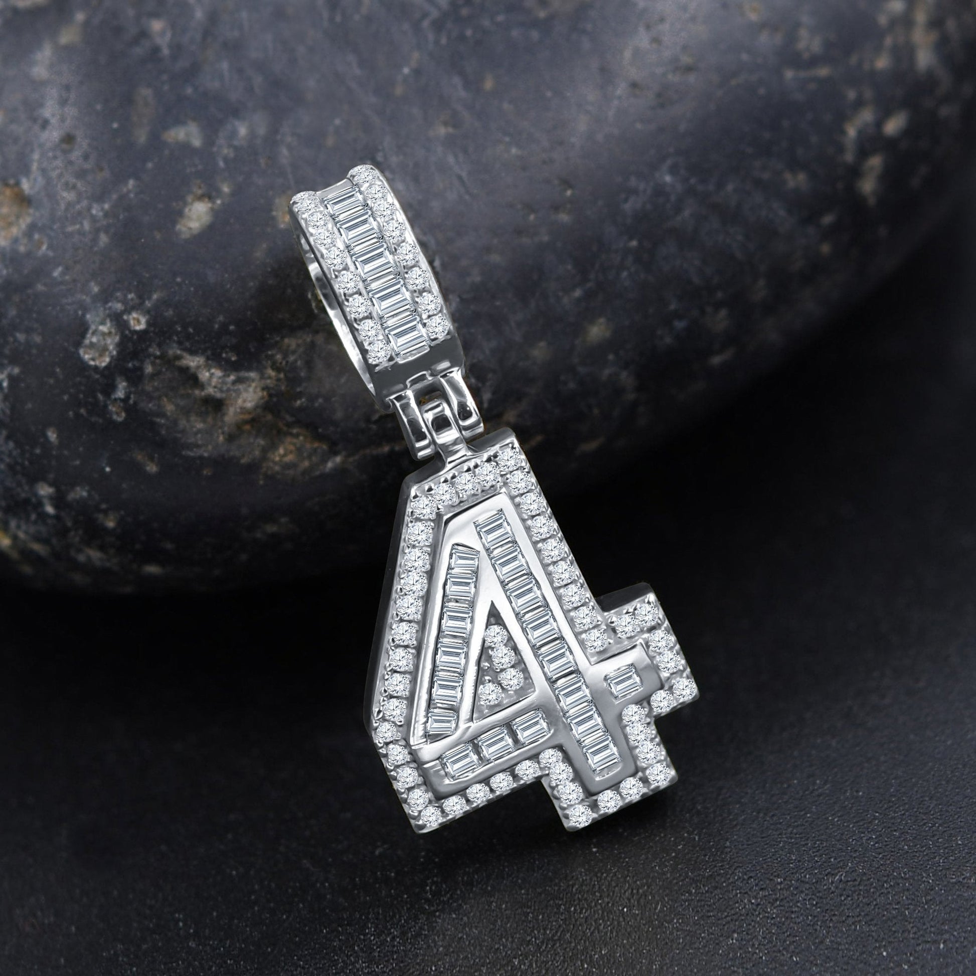 Sterling Silver Number Pendant With Baguette CZ Chain
