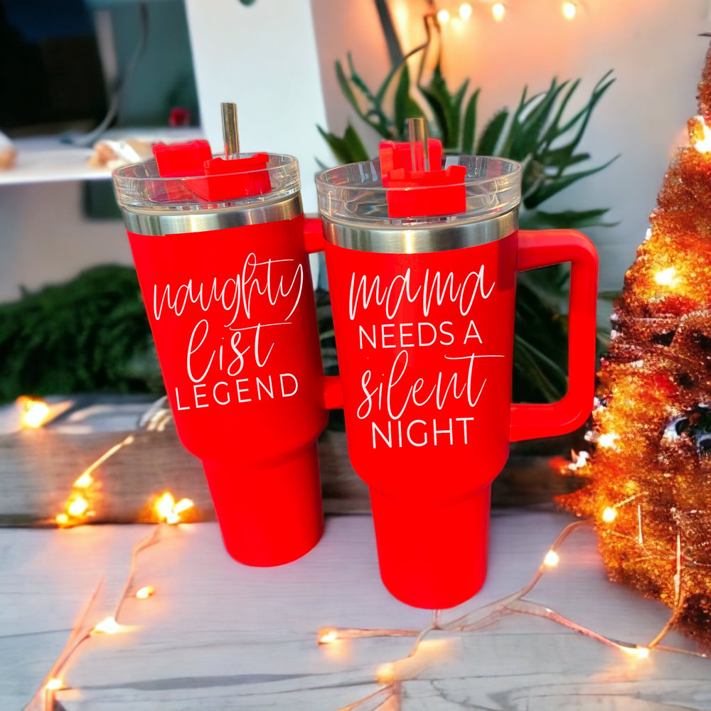Mama Needs A Silent Night 40oz Insulated Mug With Handle Lid And Straw