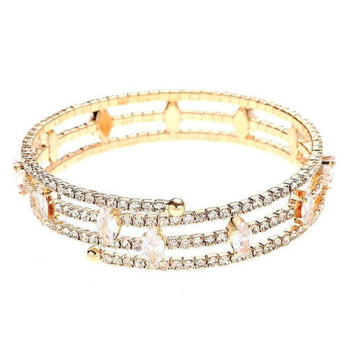 Marquise Rhinestone Wrap Bracelet Blue Crystal Triple