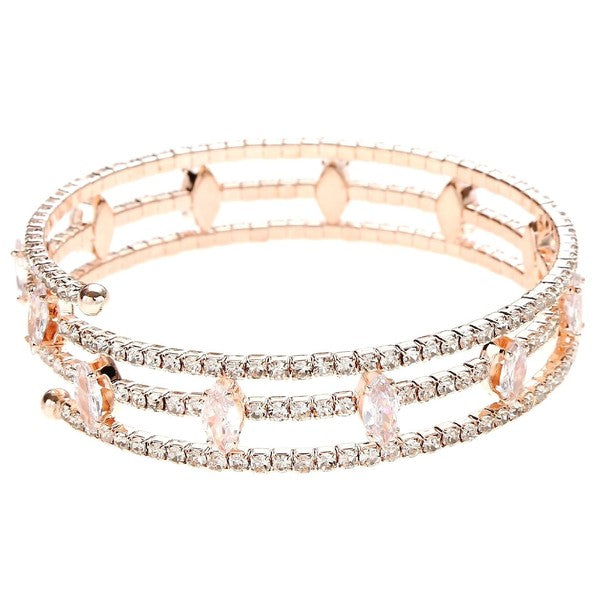 Marquise Rhinestone Wrap Bracelet Blue Crystal Triple