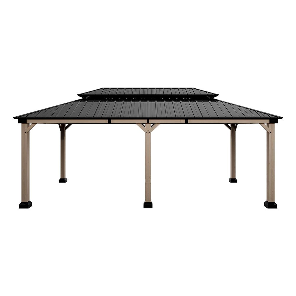 [12X20FT] Alora Heavy-Duty Backyard Cedar Wood Steel Hardtop Double Roof Gazebo Canopy (SAK91852)