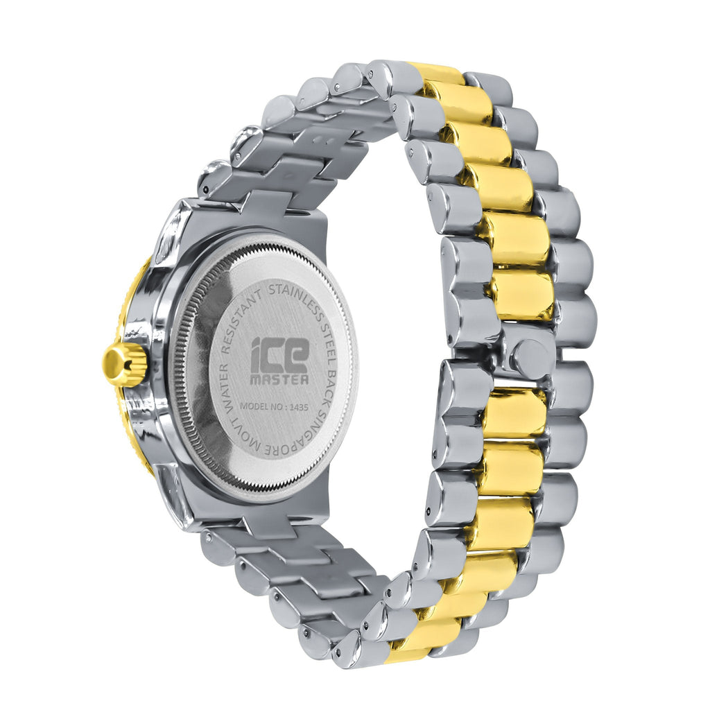 Mens 39mm Hip Hop Two Tone CZ Bezel Day Date Luxury Watch