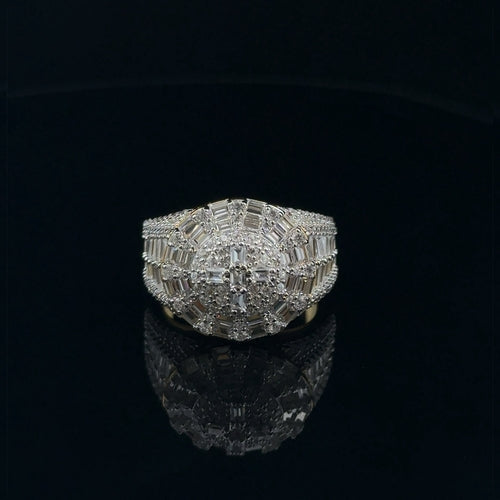 Men's 925 Gold Iced Out Ring Baguette And Round CZ Band