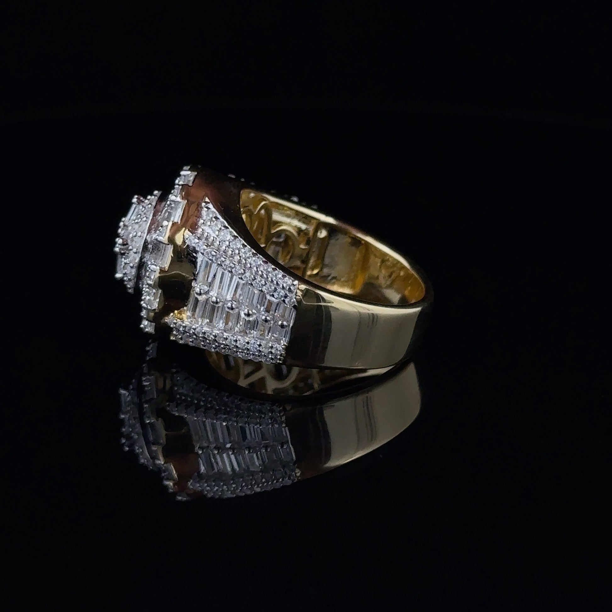 Men's 925 Gold Iced Out Ring Baguette And Round CZ Band