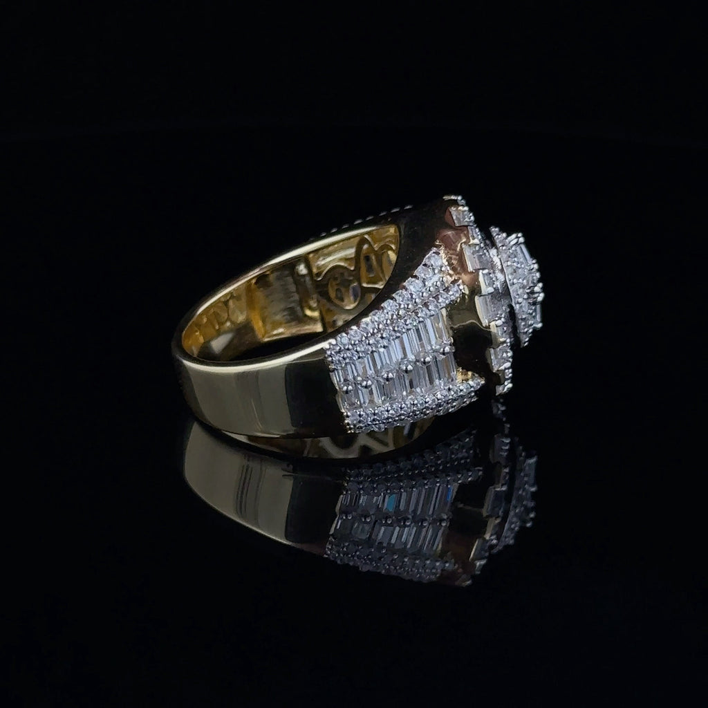 Men's 925 Gold Iced Out Ring Baguette And Round CZ Band