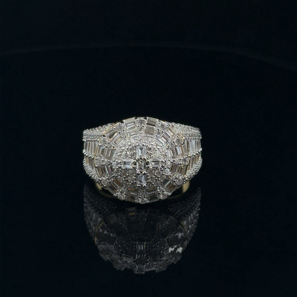 Men's 925 Gold Iced Out Ring Baguette And Round CZ Band