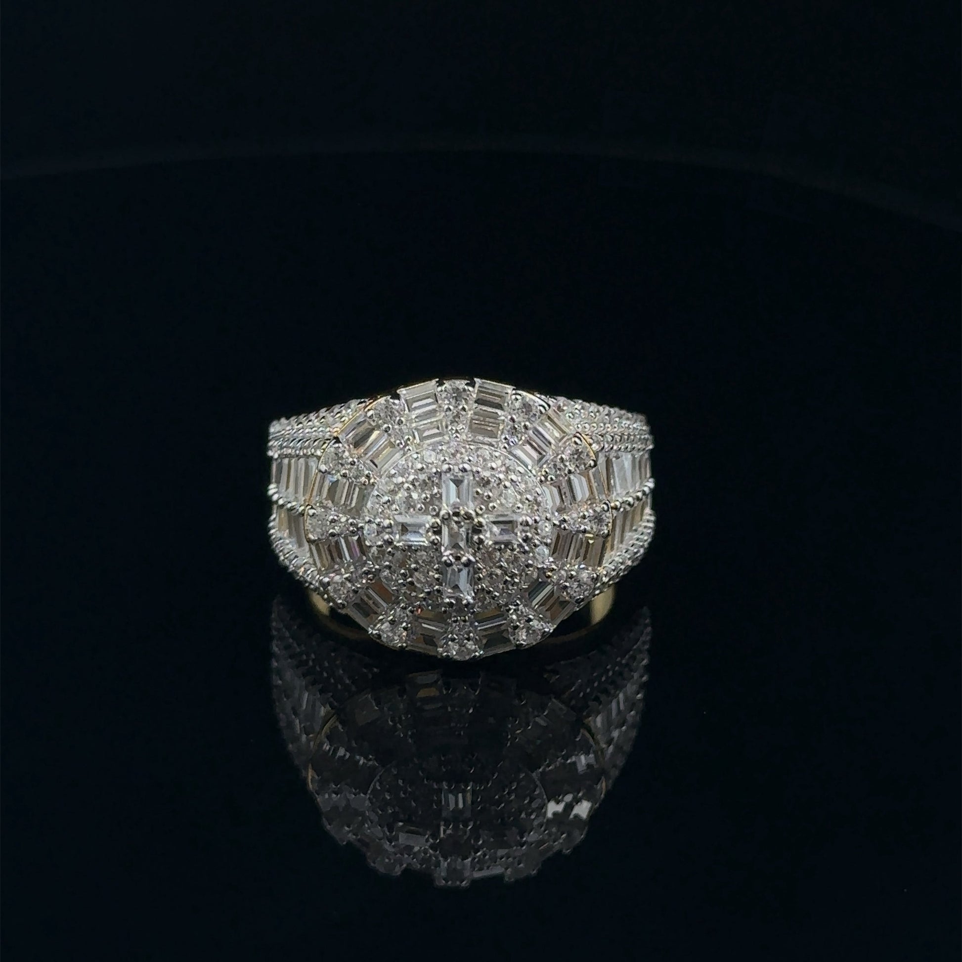 Men's 925 Gold Iced Out Ring Baguette And Round CZ Band