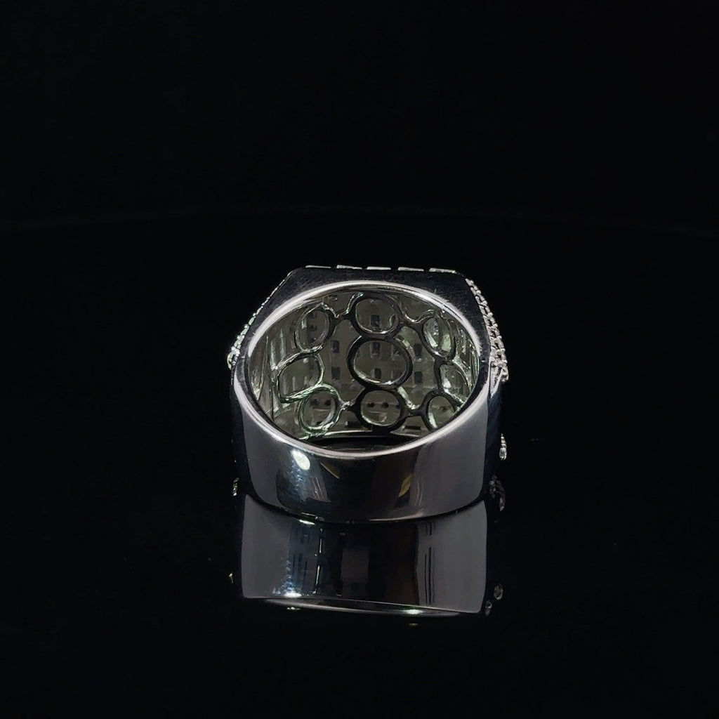 Mens 925 Rhodium Iced Out CZ Ring Baguette Pave Sterling