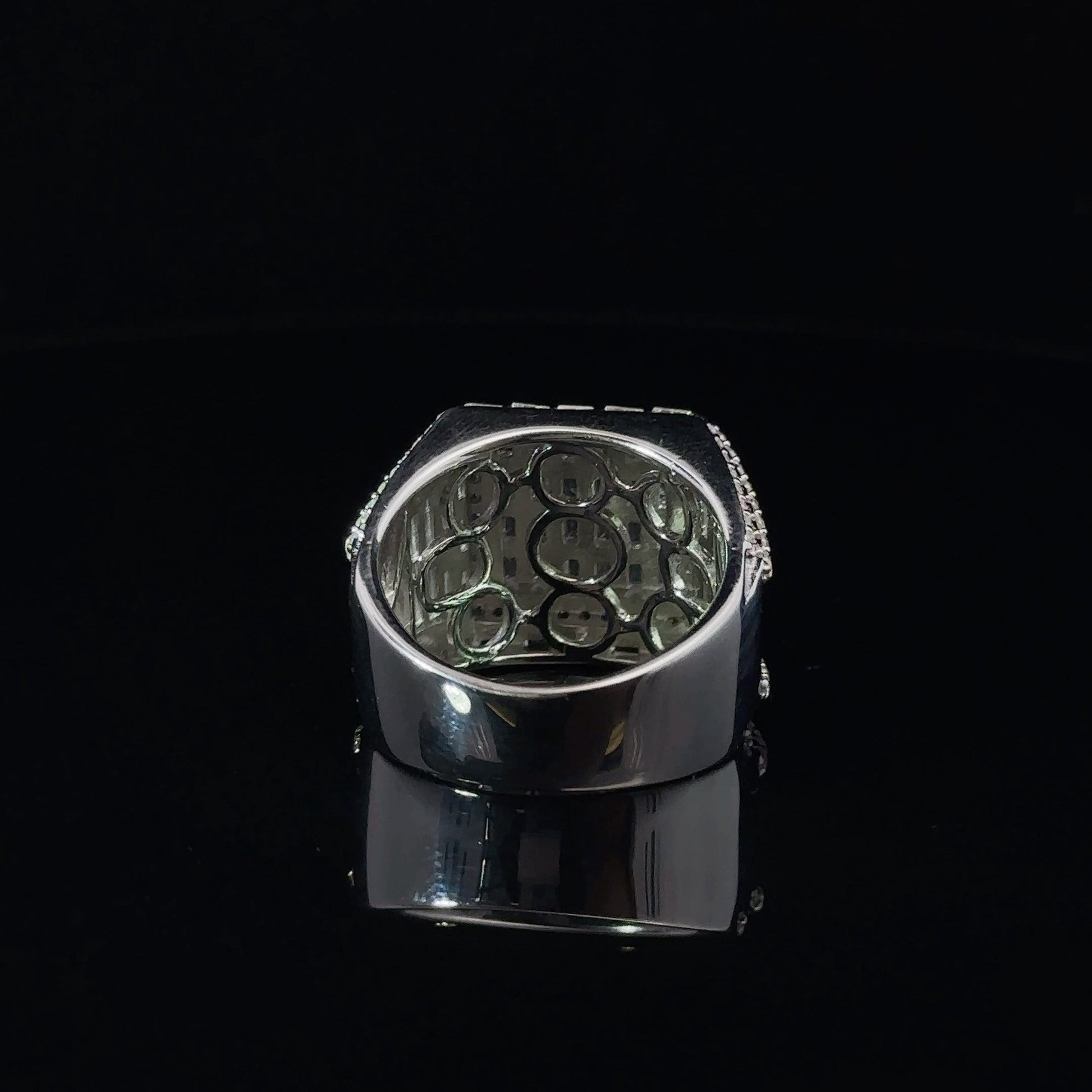 Mens 925 Rhodium Iced Out CZ Ring Baguette Pave Sterling