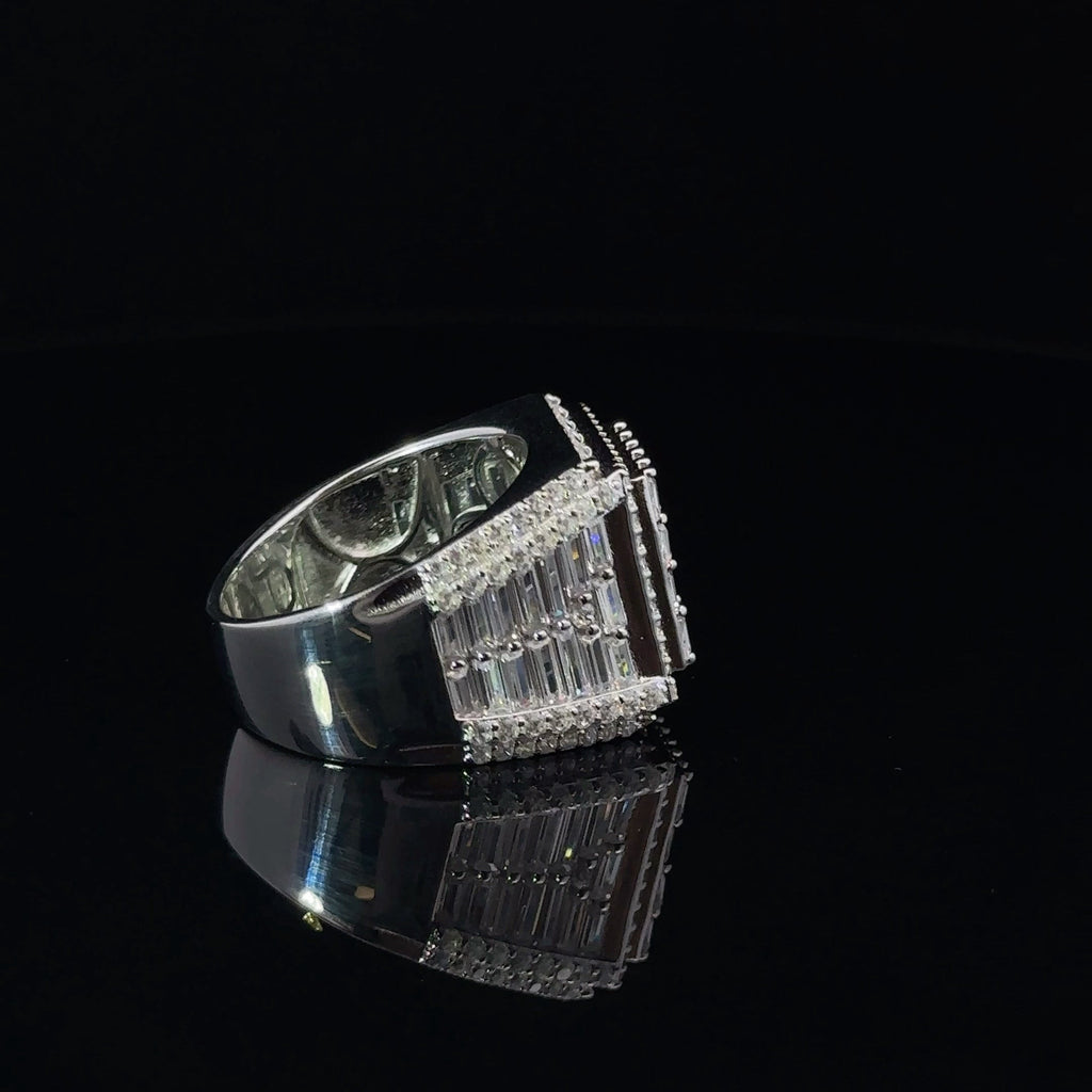 Mens 925 Rhodium Iced Out CZ Ring Baguette Pave Sterling