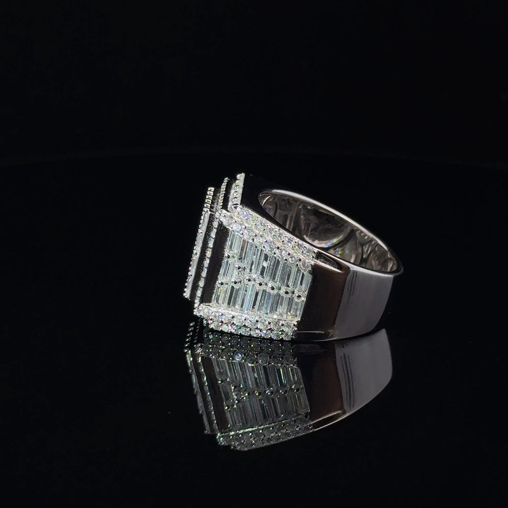 Mens 925 Rhodium Iced Out CZ Ring Baguette Pave Sterling