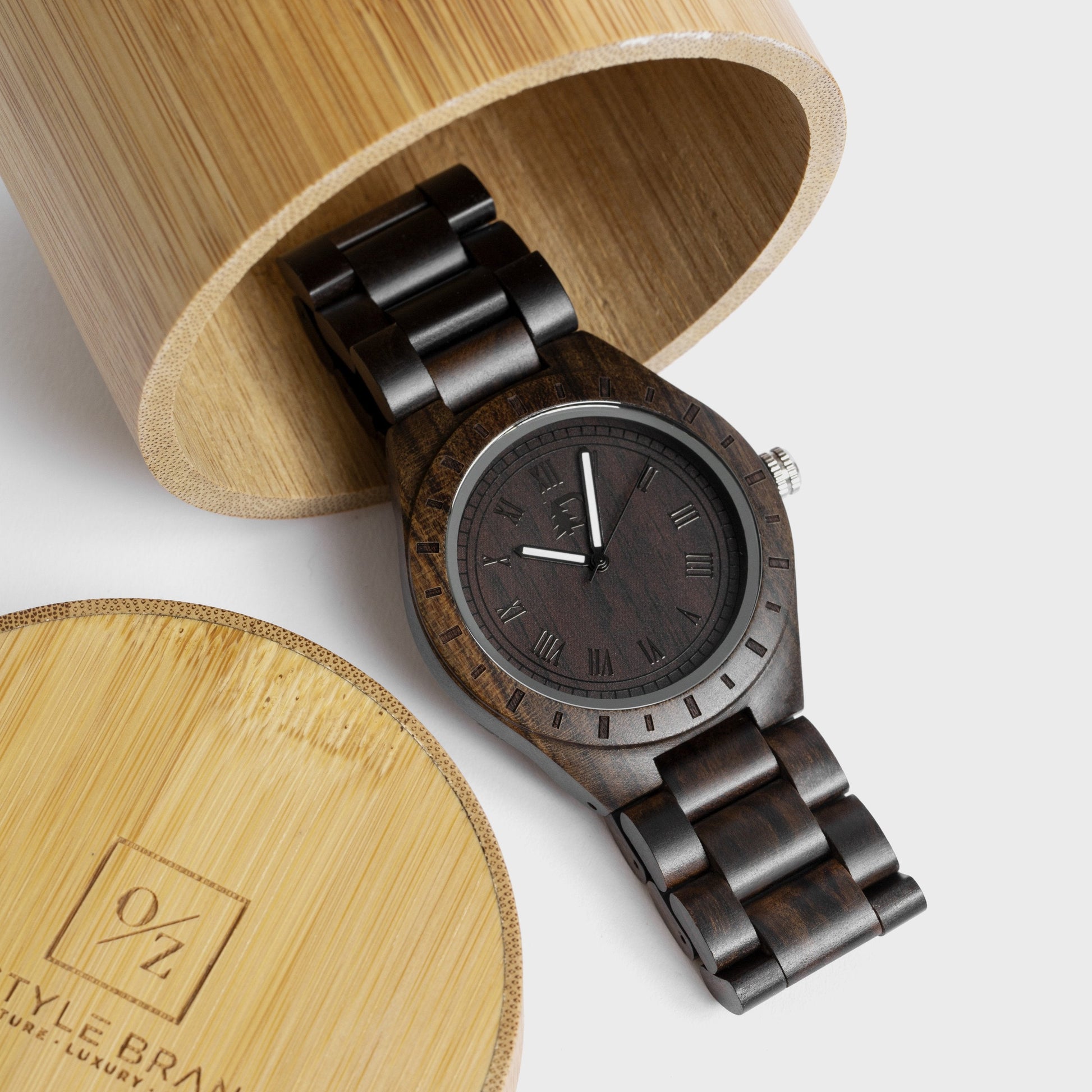 Mens Black Walnut Wood Watch Minimalist Vintage Design