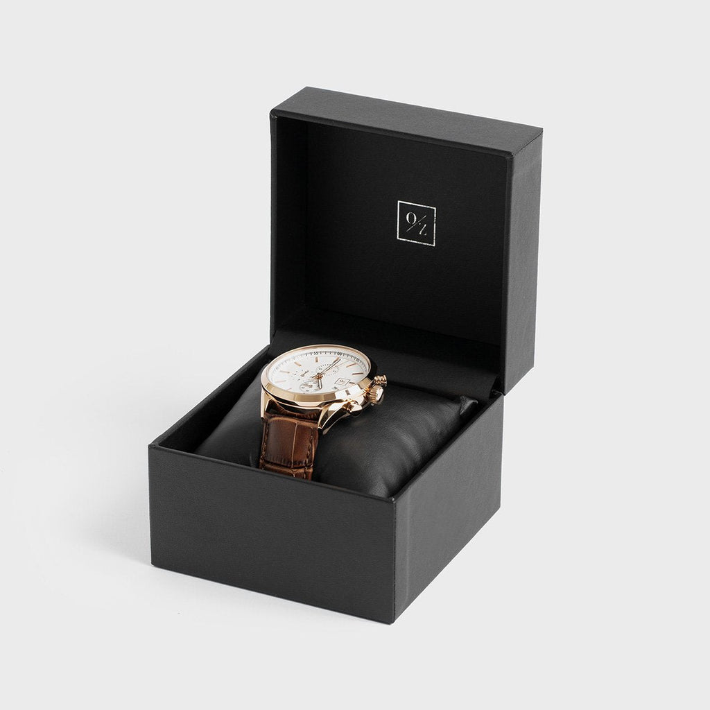 Men's Luxury Chronograph Watch Brown Leather Strap