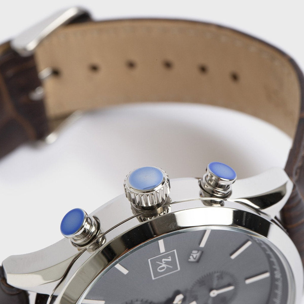 Men's Luxury Chronograph Watch Brown Leather Strap
