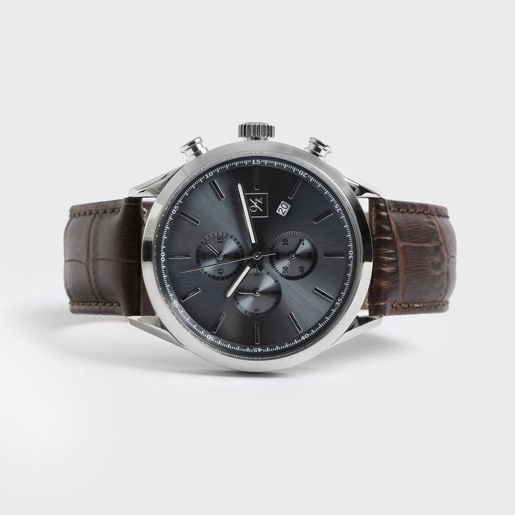Men's Luxury Chronograph Watch Brown Leather Strap