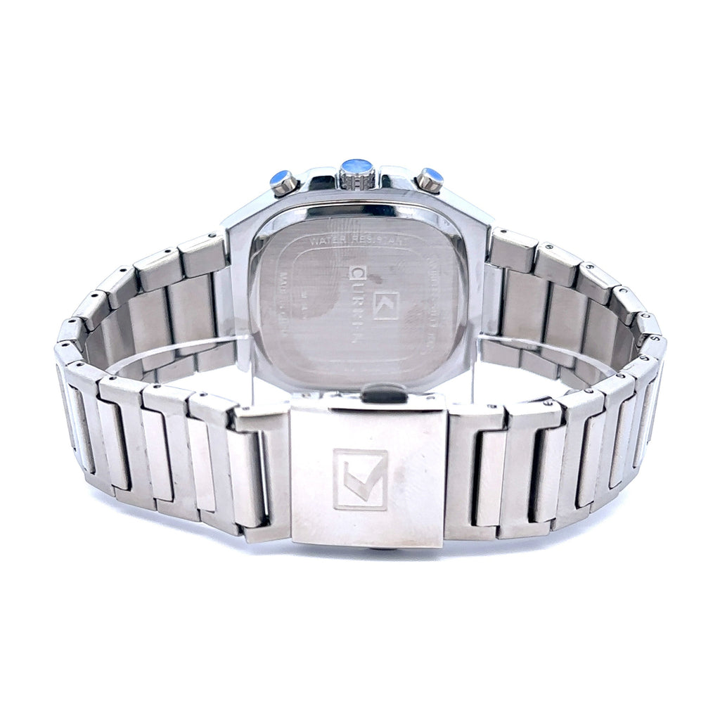 Mens Stainless Steel Blue Dial Iced Out Chronograph