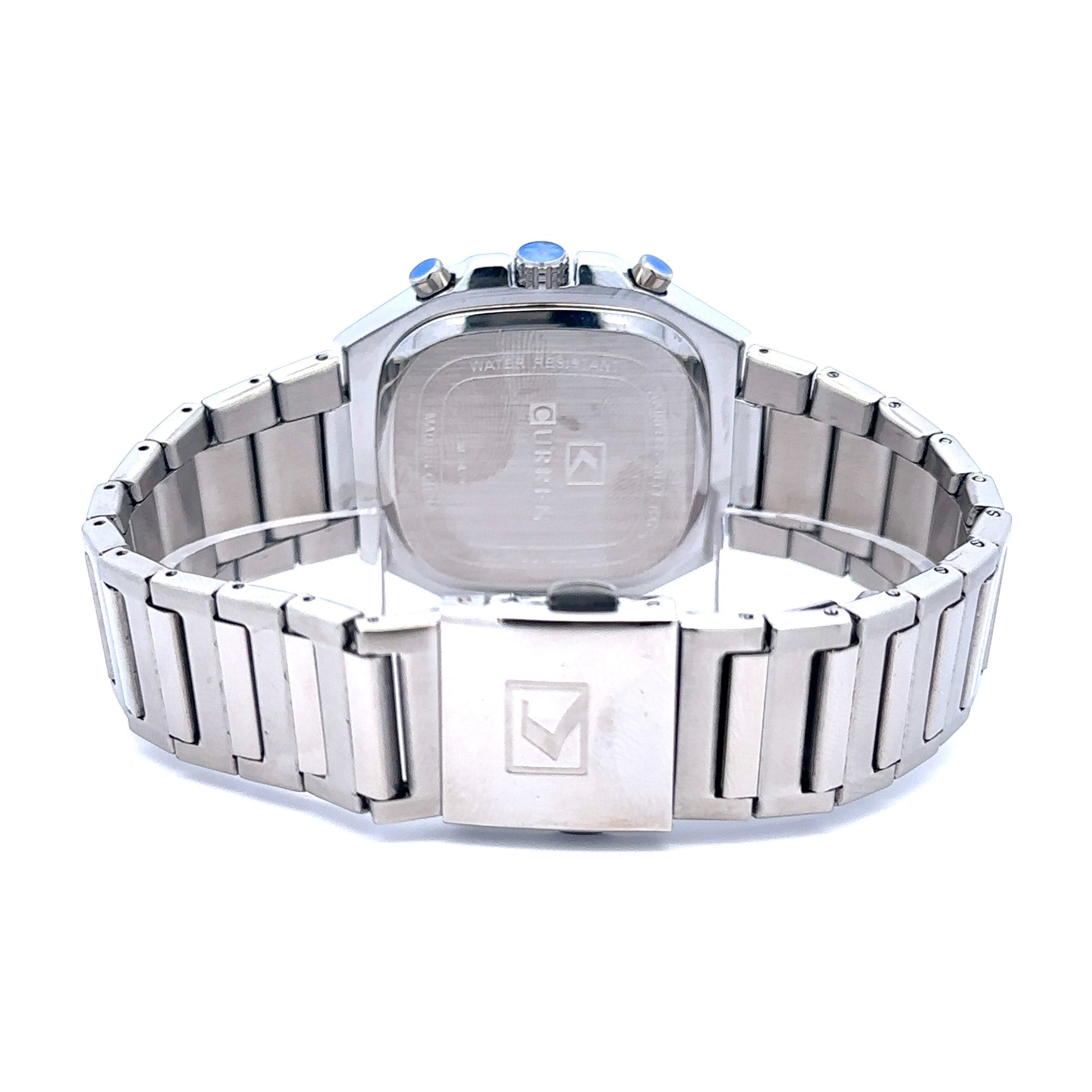 Mens Stainless Steel Blue Dial Iced Out Chronograph