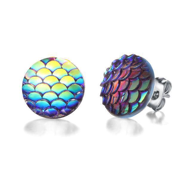 Mermaid Scale Iridescent Stud Earrings Stainless Steel