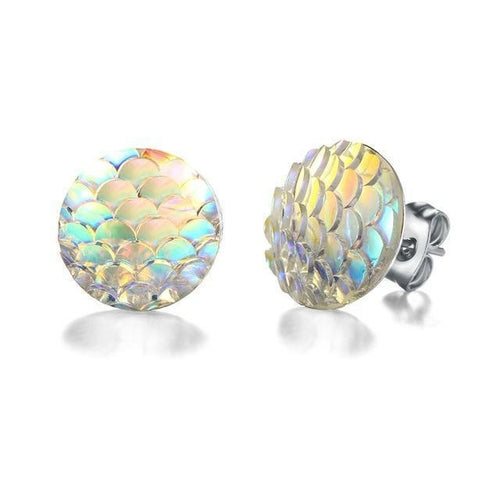 Mermaid Scale Iridescent Stud Earrings Stainless Steel