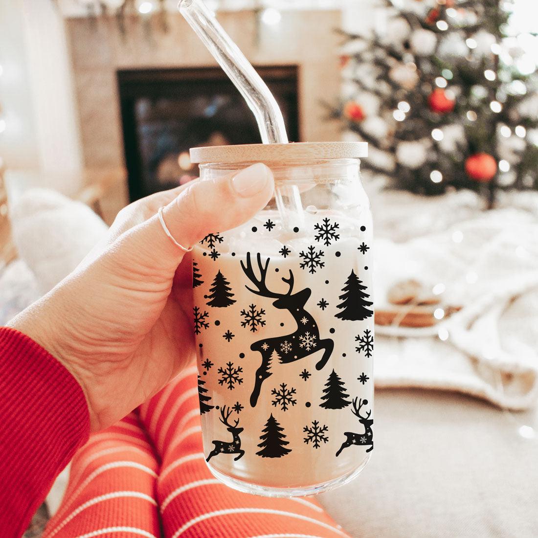 Merry And Bright 17oz Holiday Mug With Reindeer Snowflake Tree Black Lettering