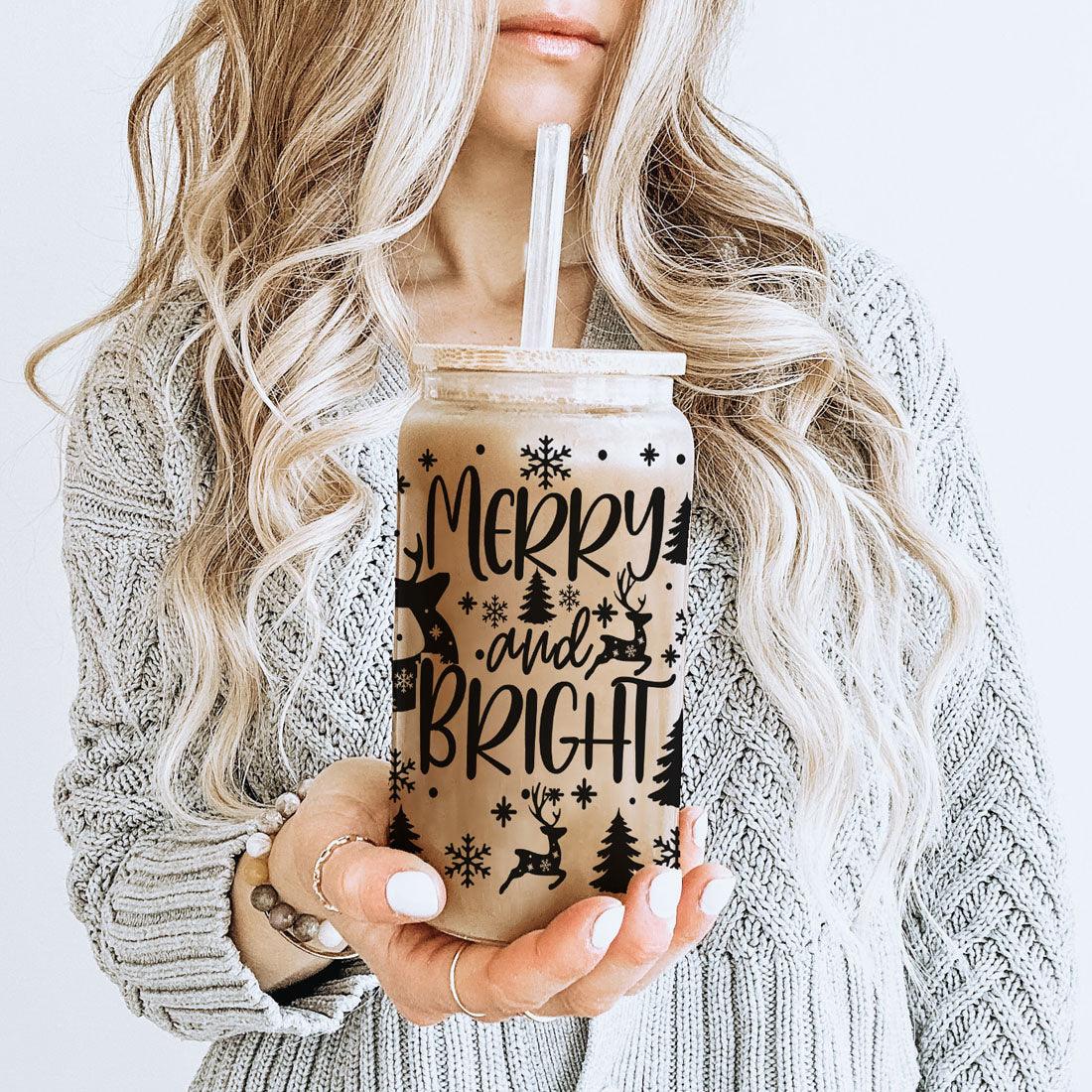 Merry And Bright 17oz Holiday Mug With Reindeer Snowflake Tree Black Lettering