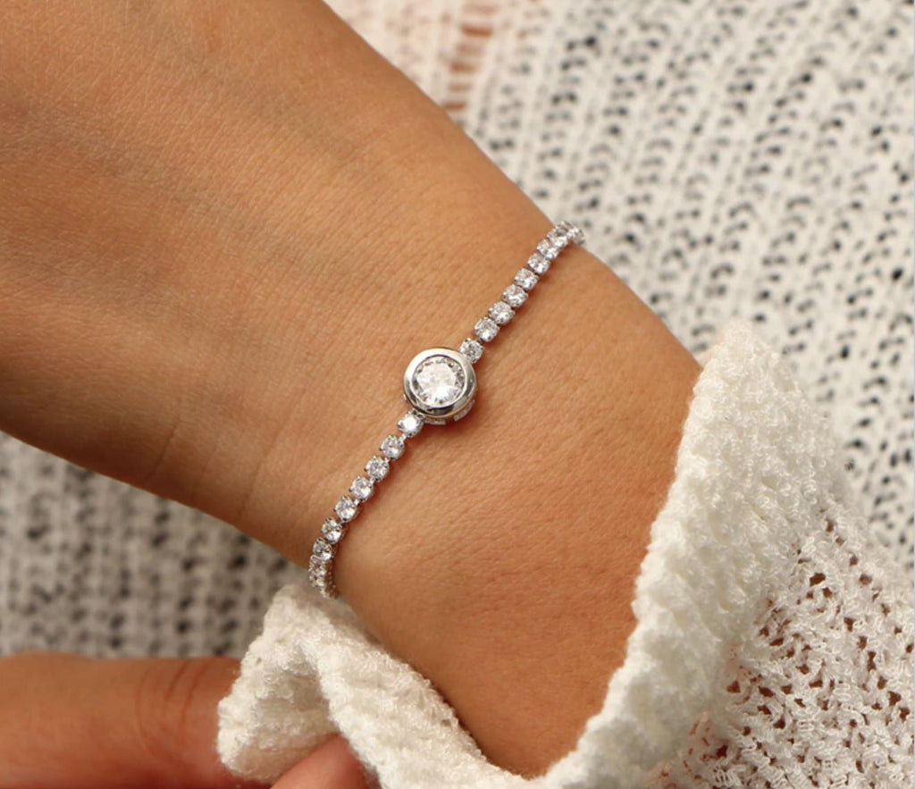 Rose Gold Crystal Tennis Bracelet With Center Solitaire