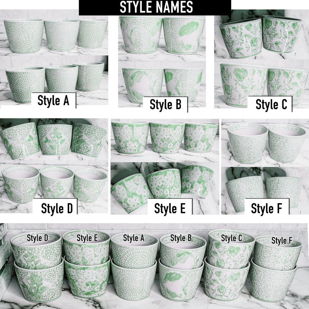 Mini Green Porcelain Cachepots Set Of 6 Hand-Painted Decorative Planters