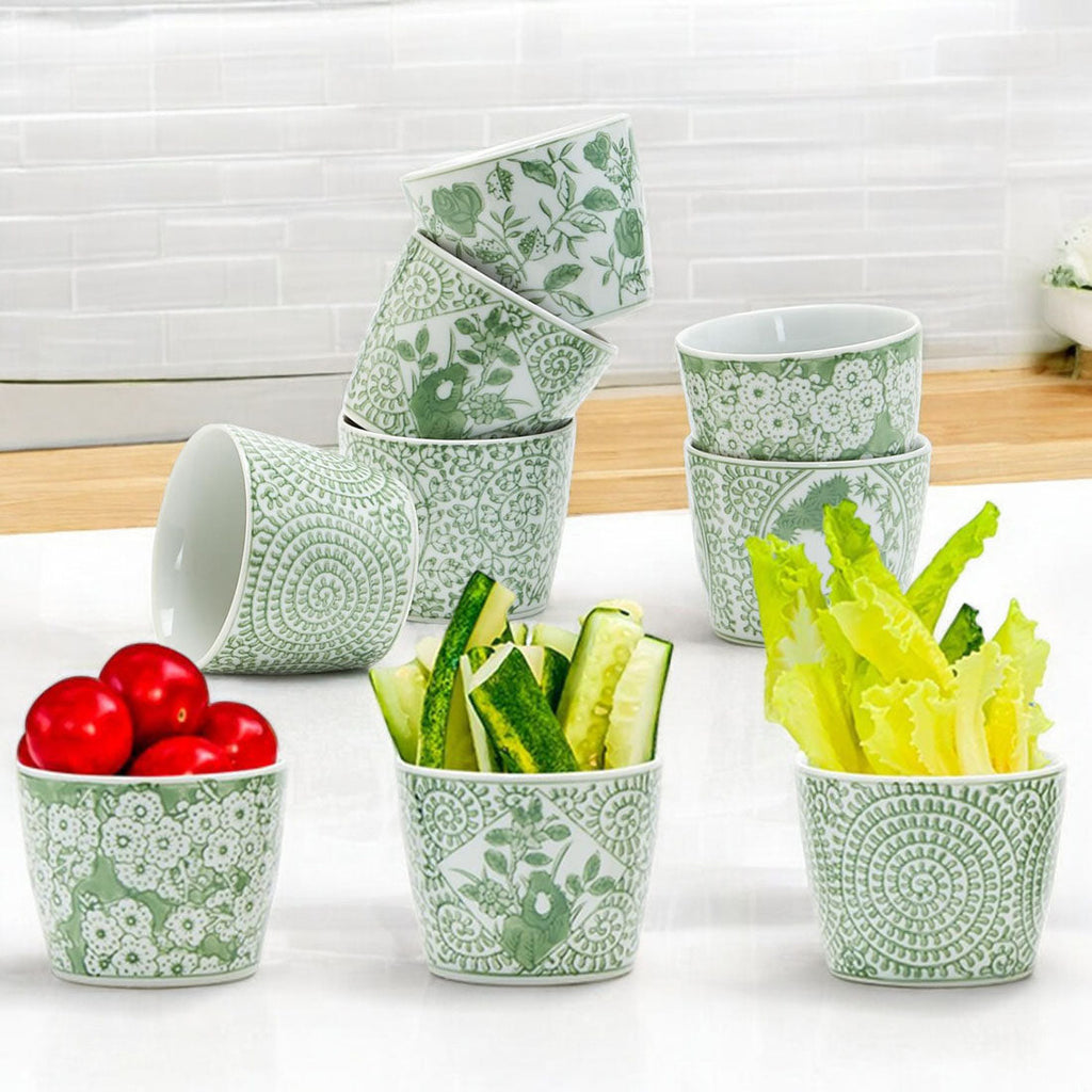 Mini Green Porcelain Cachepots Set Of 6 Hand-Painted Decorative Planters