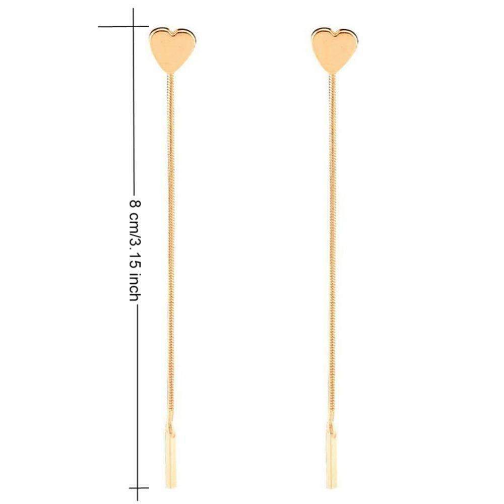 Minimalist Dainty Gold Heart Drop Earrings With Long Chain