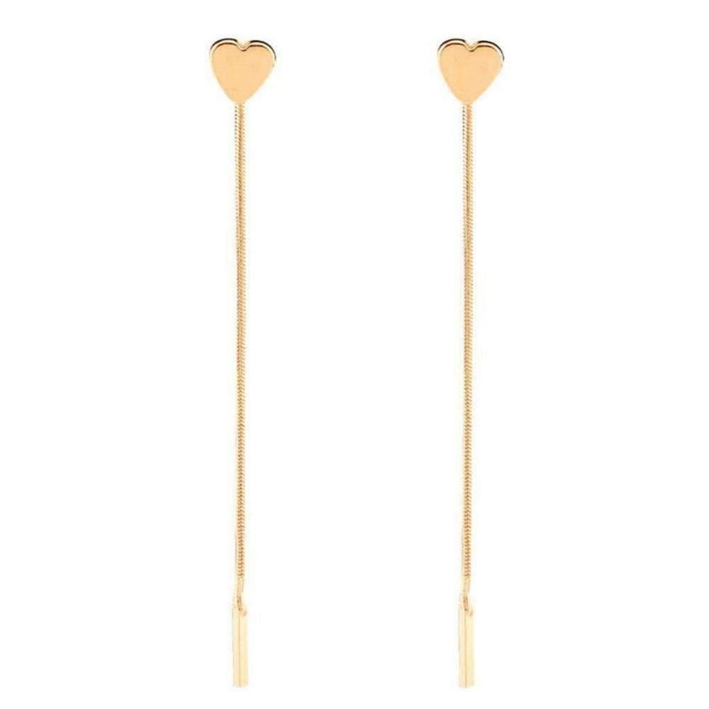 Minimalist Dainty Gold Heart Drop Earrings With Long Chain