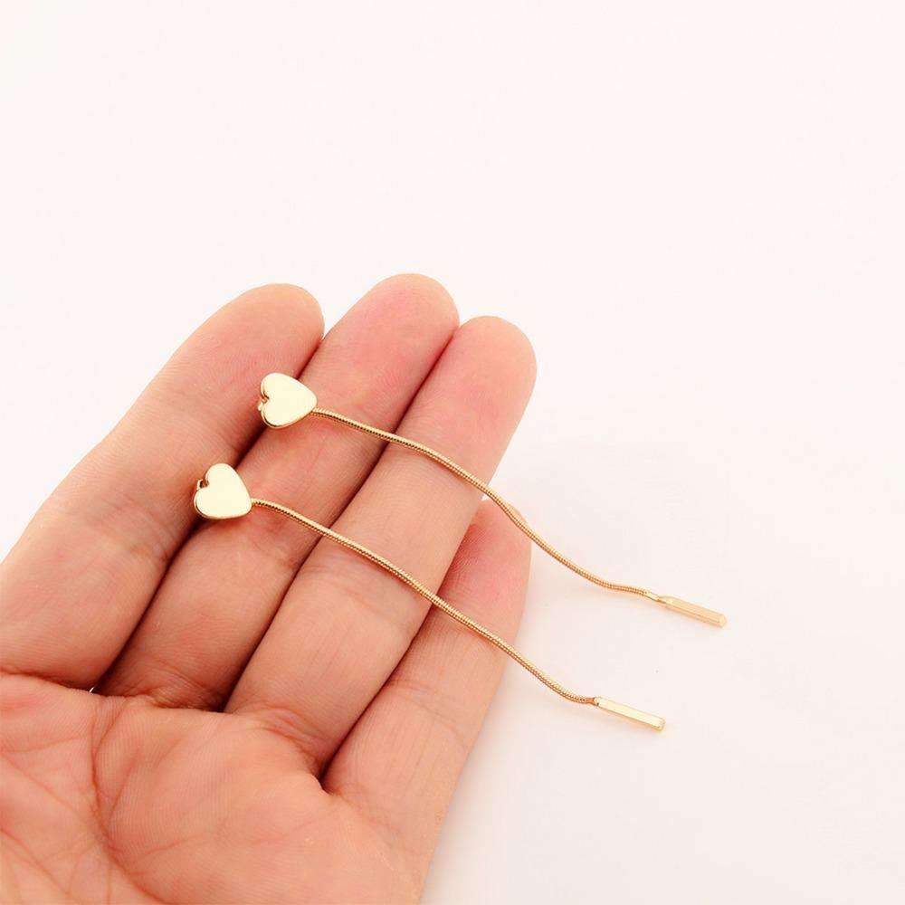 Minimalist Dainty Gold Heart Drop Earrings With Long Chain