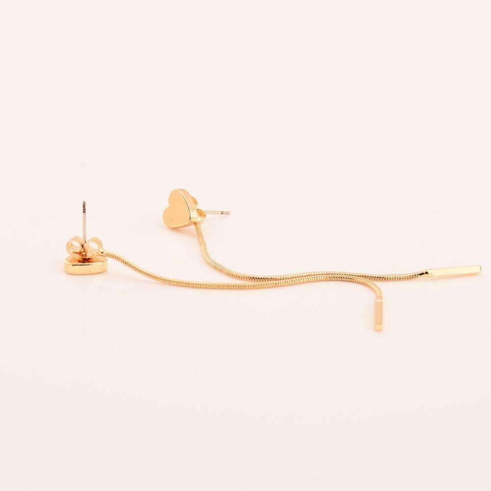 Minimalist Dainty Gold Heart Drop Earrings With Long Chain