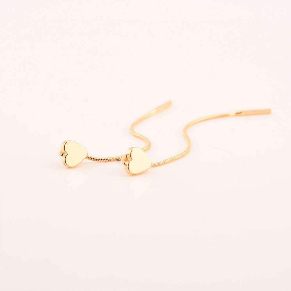 Minimalist Dainty Gold Heart Drop Earrings With Long Chain