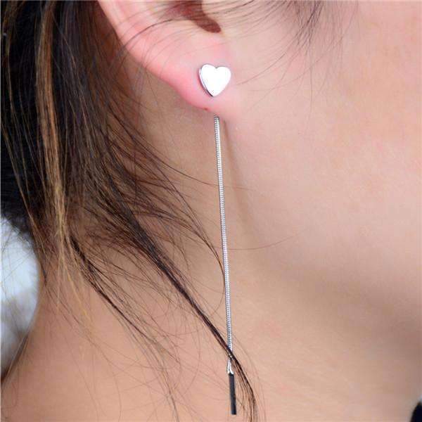 Minimalist Dainty Gold Heart Drop Earrings With Long Chain