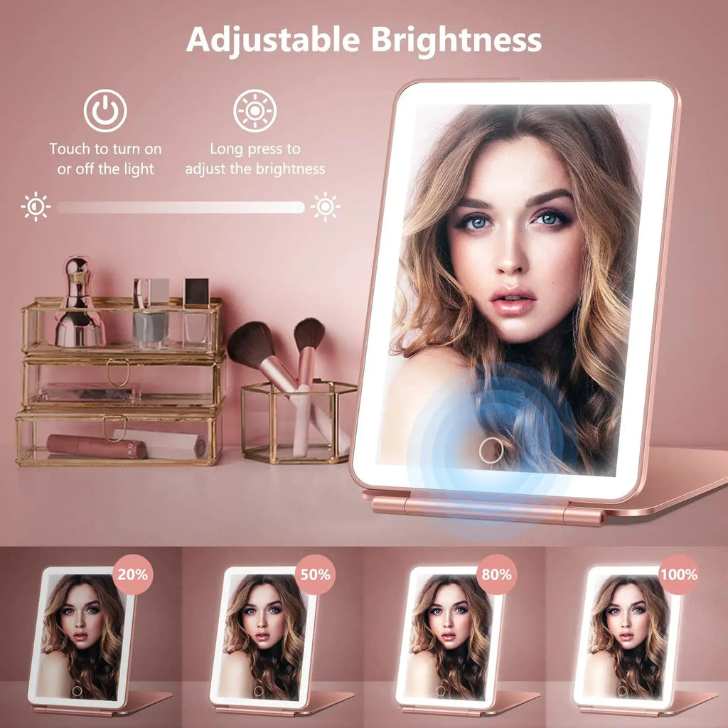 miroposs Rechargeable Travel Makeup Mirror | Vanity Mirror with 80LEDs, Portable Ultra Slim Lighted Makeup Mirror