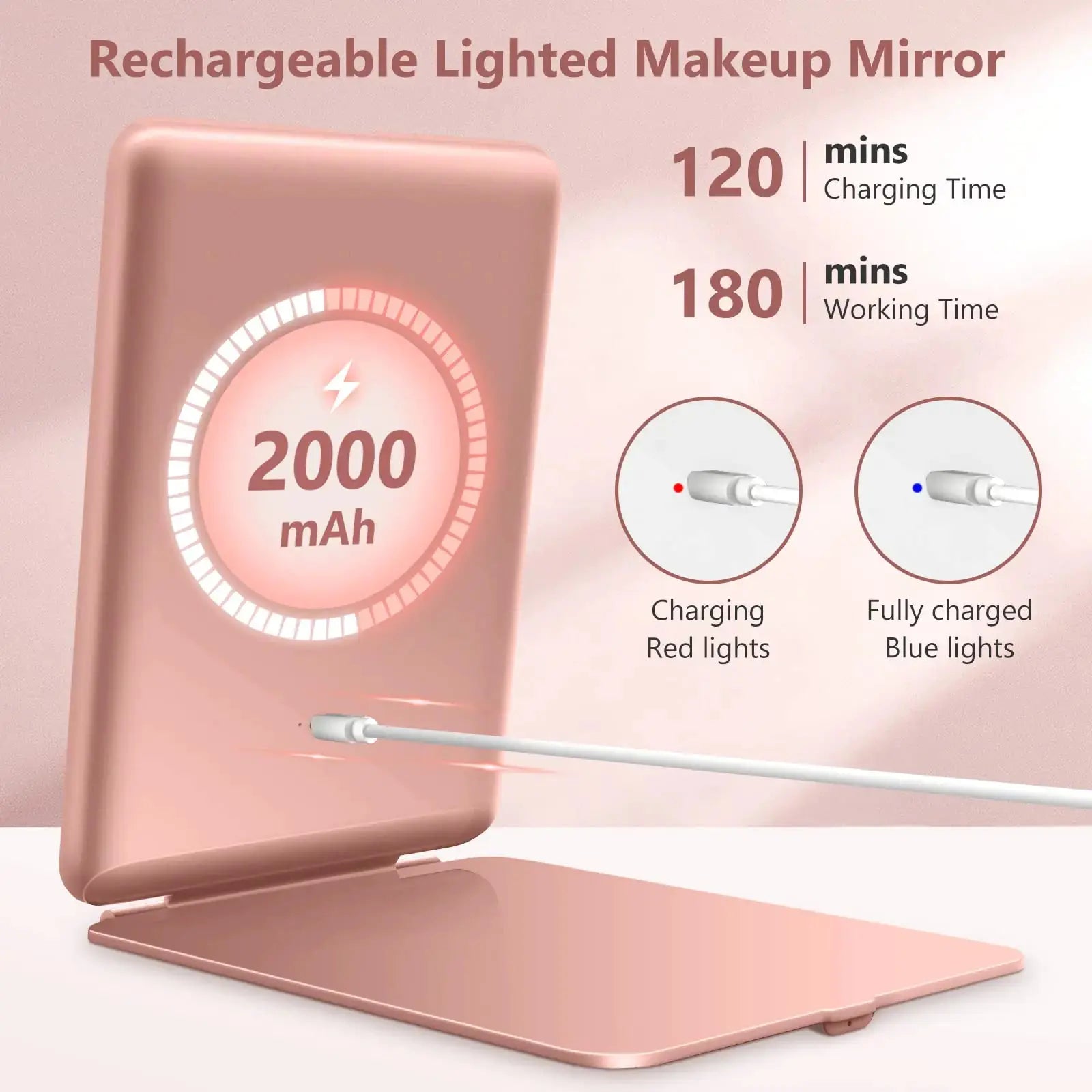 miroposs Rechargeable Travel Makeup Mirror | Vanity Mirror with 80LEDs, Portable Ultra Slim Lighted Makeup Mirror