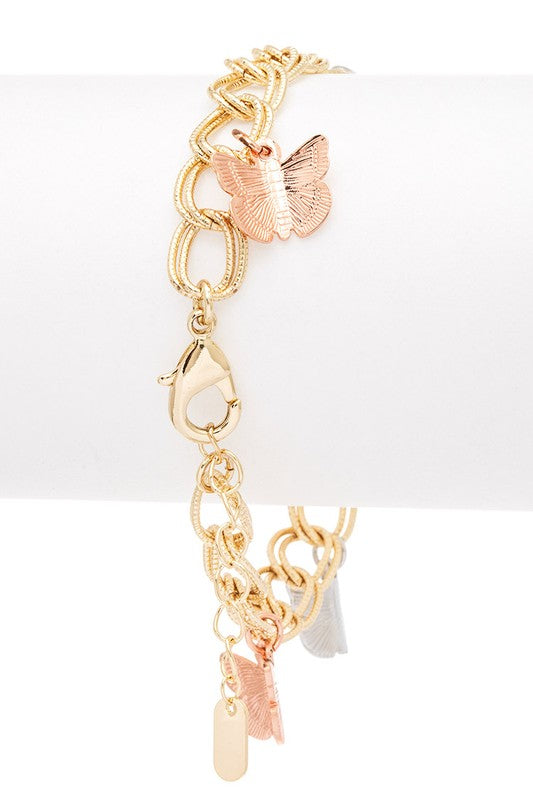 Mixed Tone Butterfly Charm Bracelet Gold Rose Gold Chain