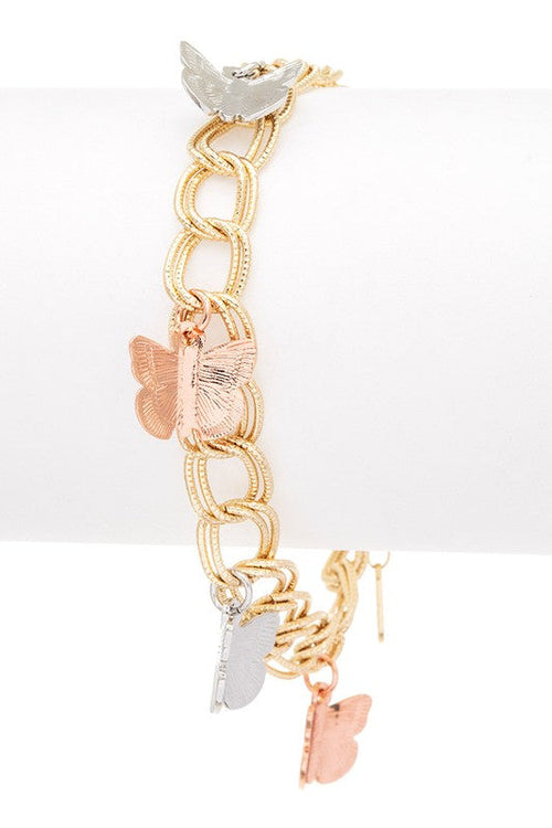 Mixed Tone Butterfly Charm Bracelet Gold Rose Gold Chain