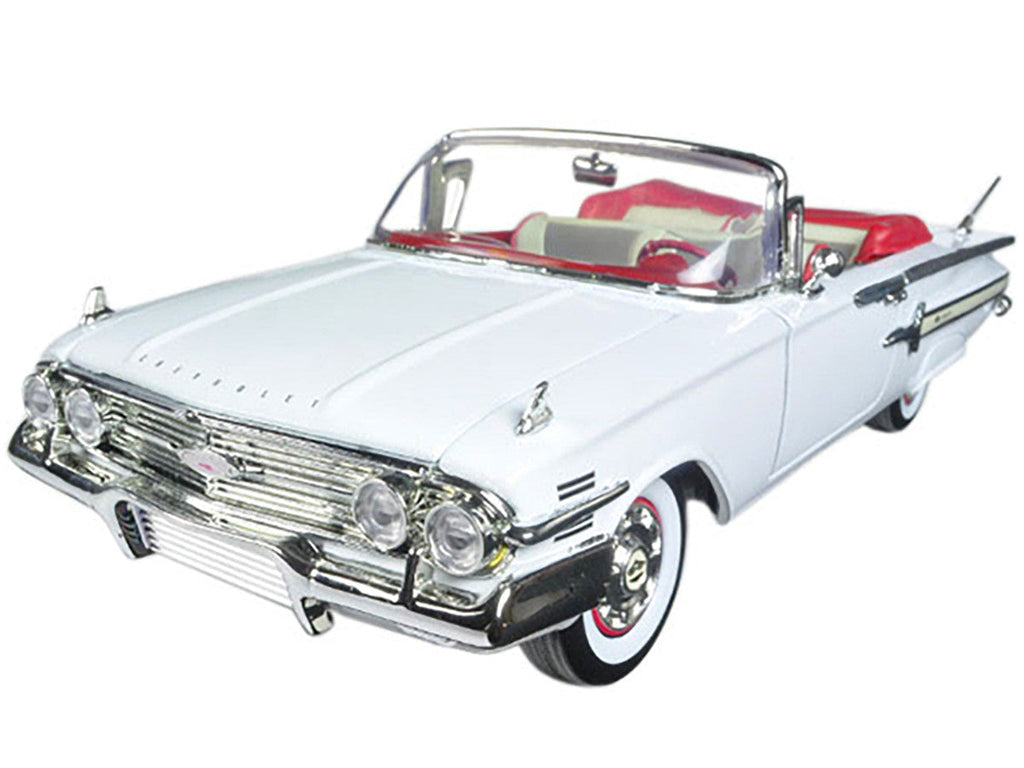 1960 Chevrolet Impala Convertible White with Red Interior 1/18 Diecast Model Car by Motormax