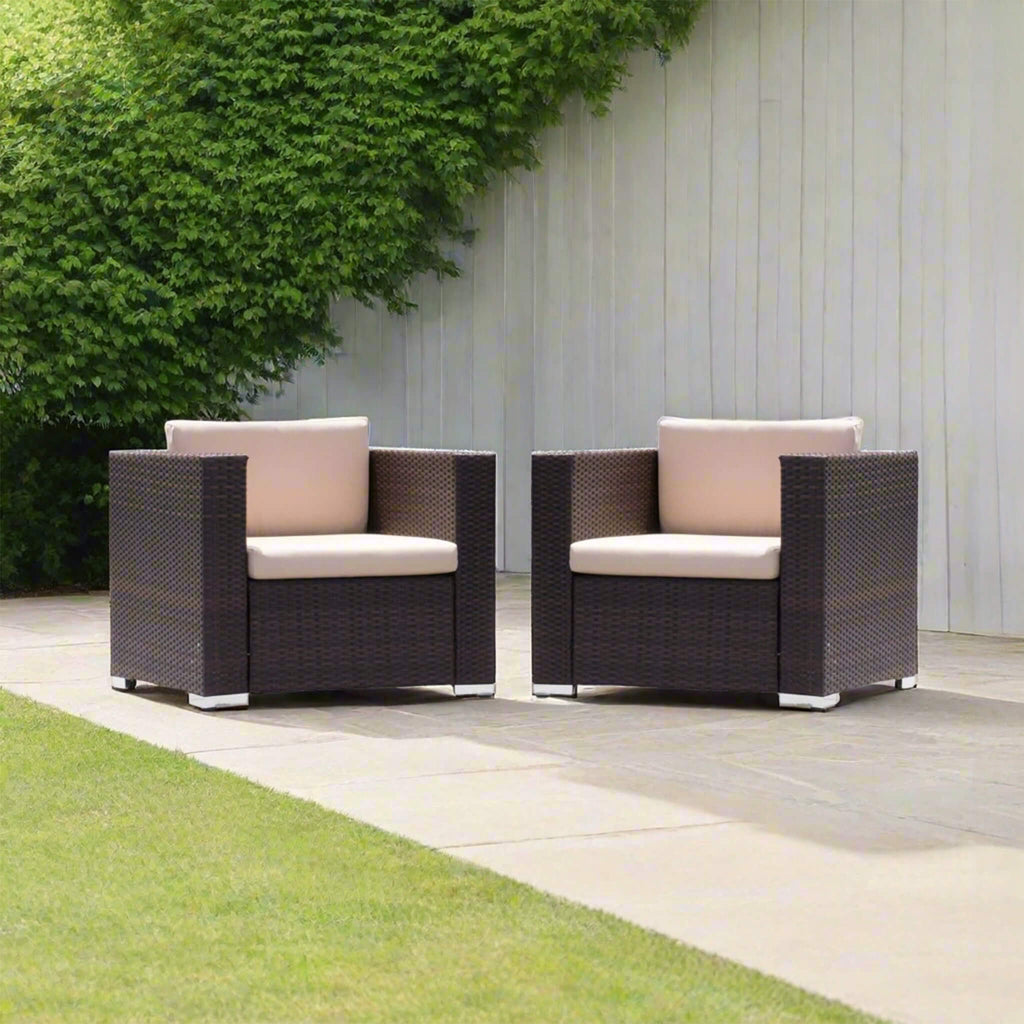Alora Modern Rattan Outdoor Water-Resistant Wicker Patio Chairs With Cushions [Set Of 2 PCS] (SAK76544)
