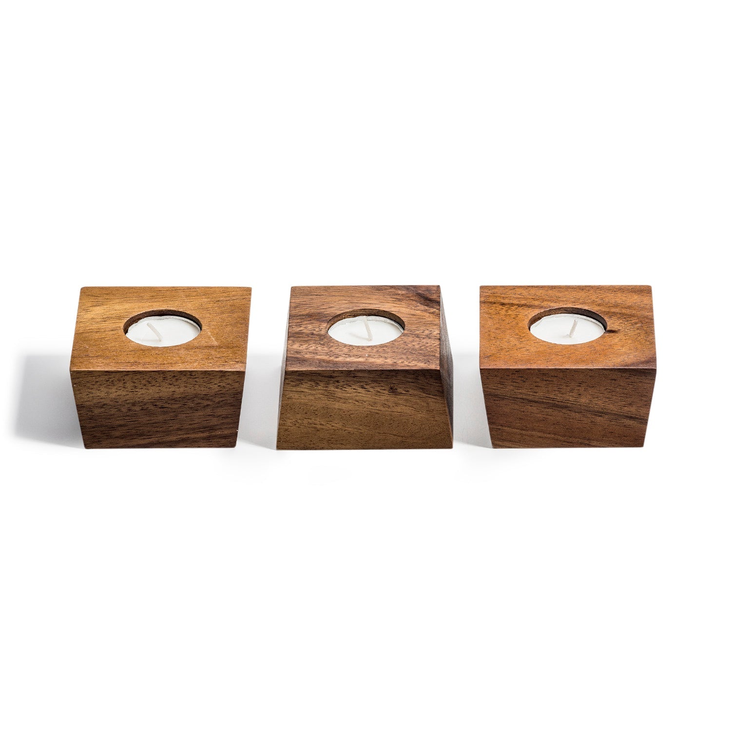 Modern Wooden Tealight Holders Set Of 3 - Organic Candle Centerpiece