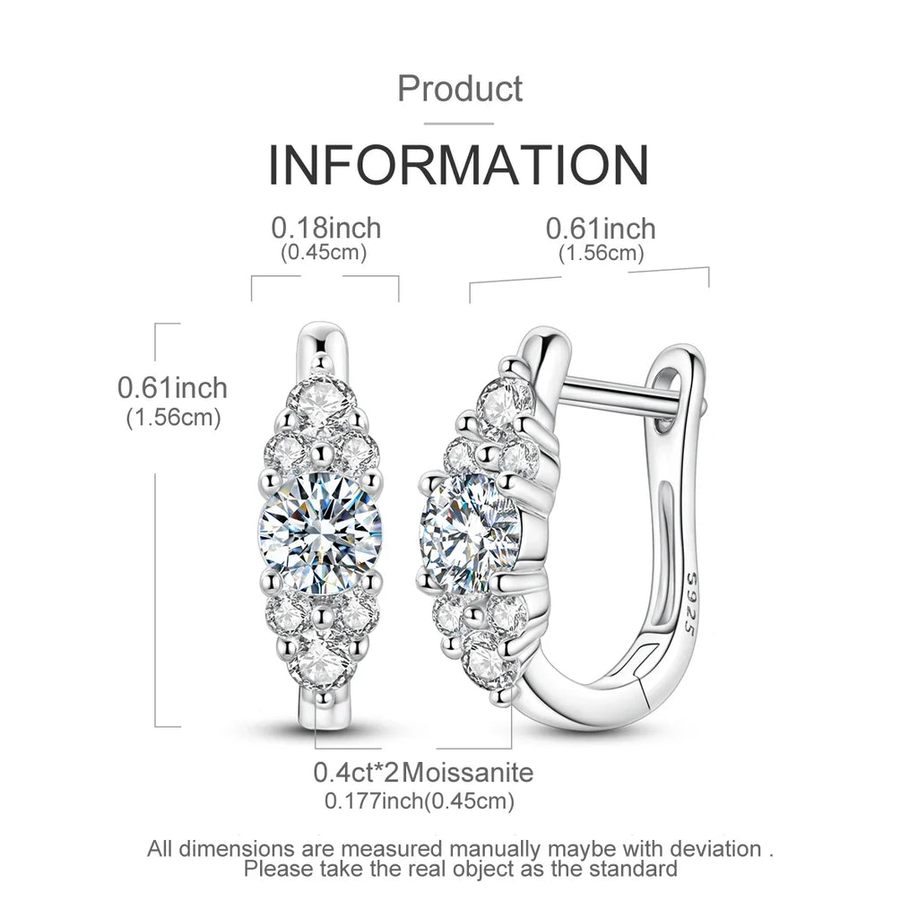 Moissanite 0.4ct 925 Sterling Silver Hoop Earrings For Women Fine Jewelry Gift