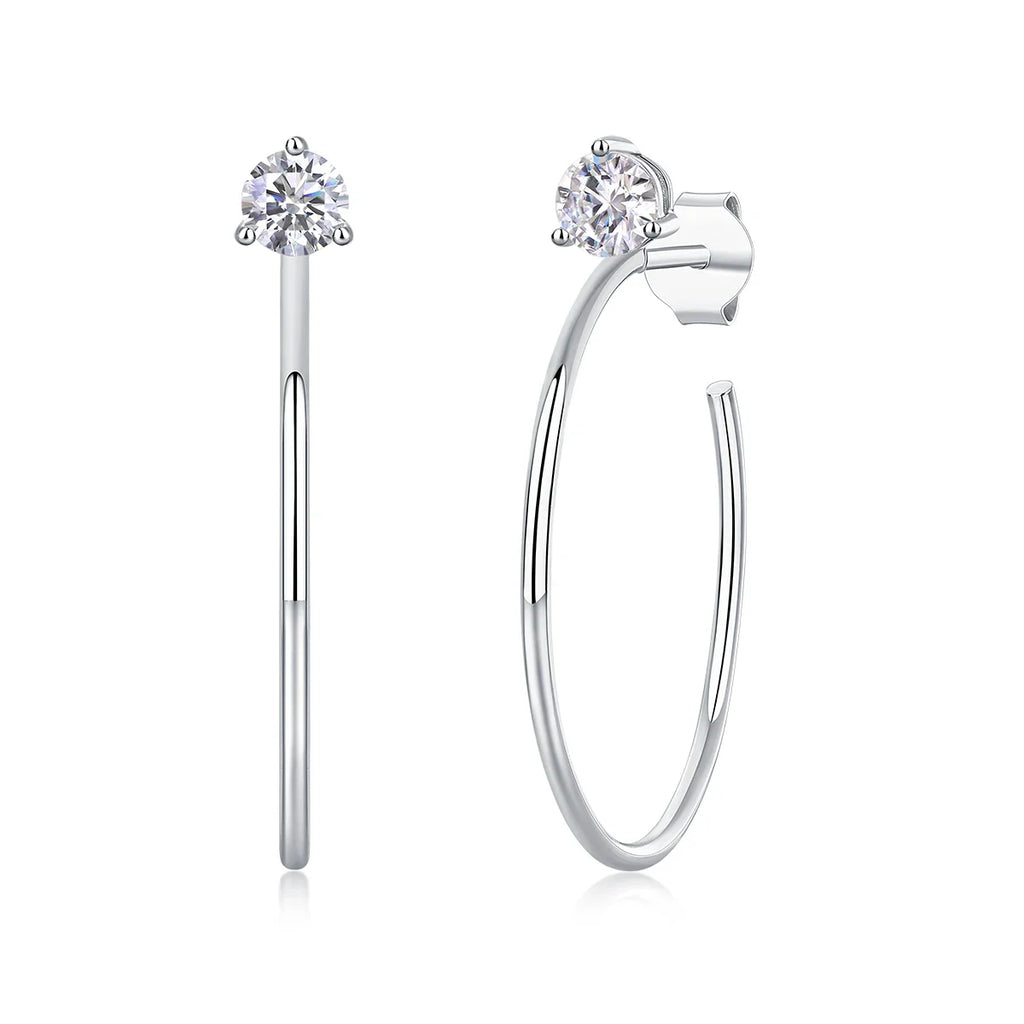 Moissanite 4mm D Color Hoop Earrings 2pc 925 Sterling Silver White Gold
