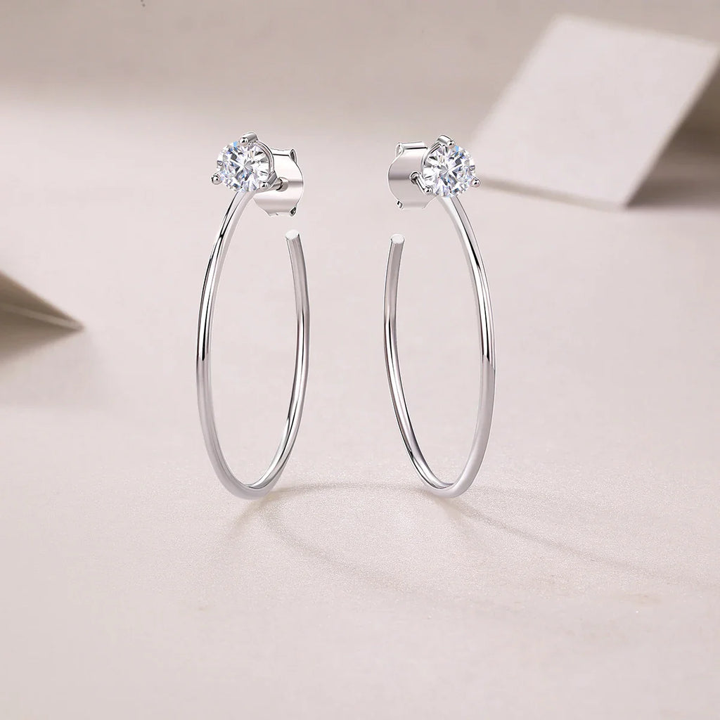 Moissanite 4mm D Color Hoop Earrings 2pc 925 Sterling Silver White Gold