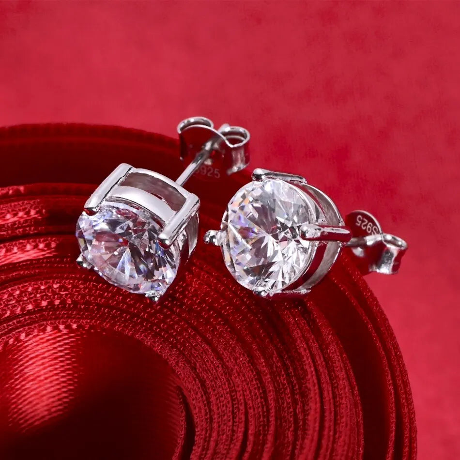Moissanite 8mm D Color Stud Earrings 0.5-2 Ct 925 Sterling Silver Wedding