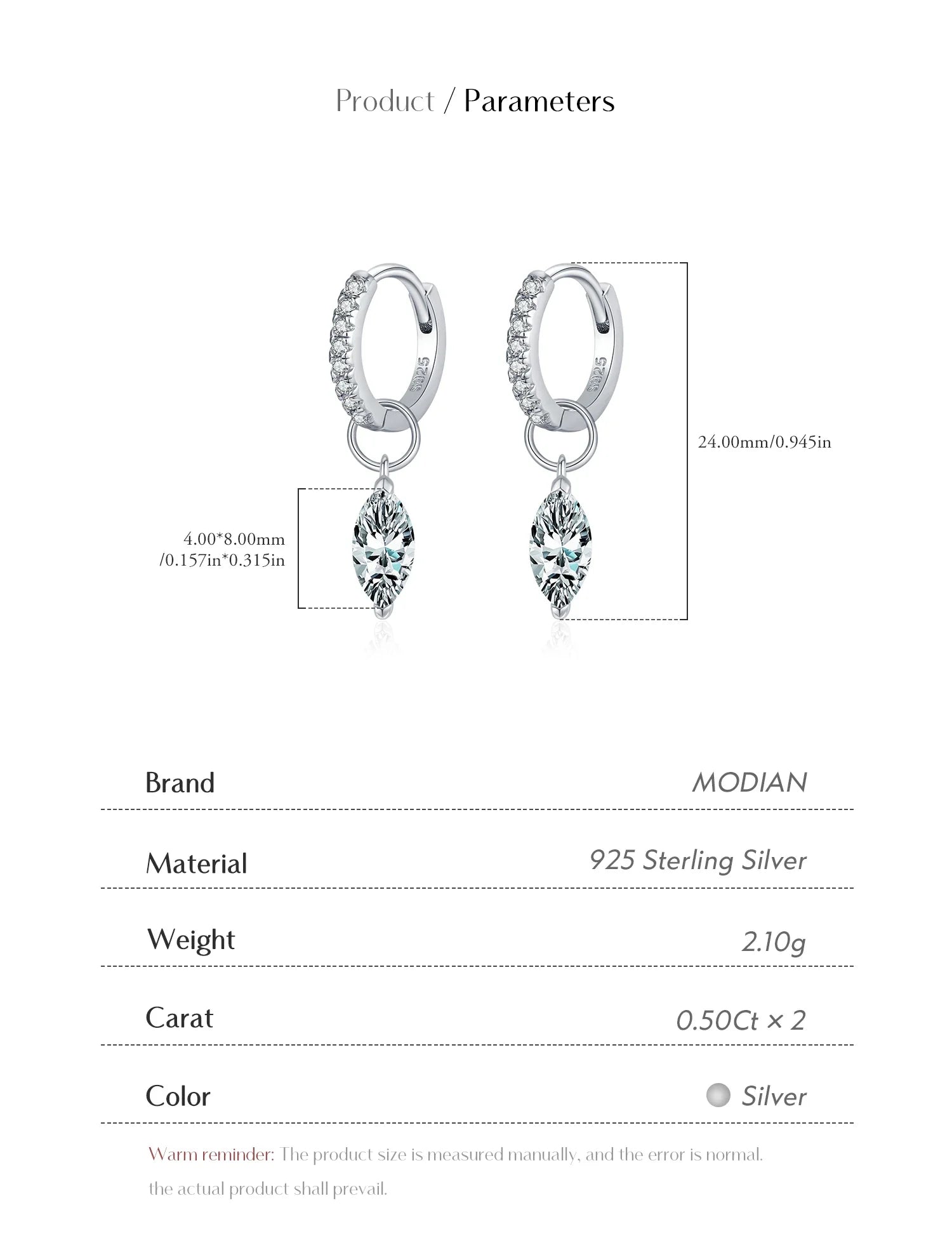 Moissanite 925 Sterling Silver Geometric Hoop Earrings For Women Fine Jewelry